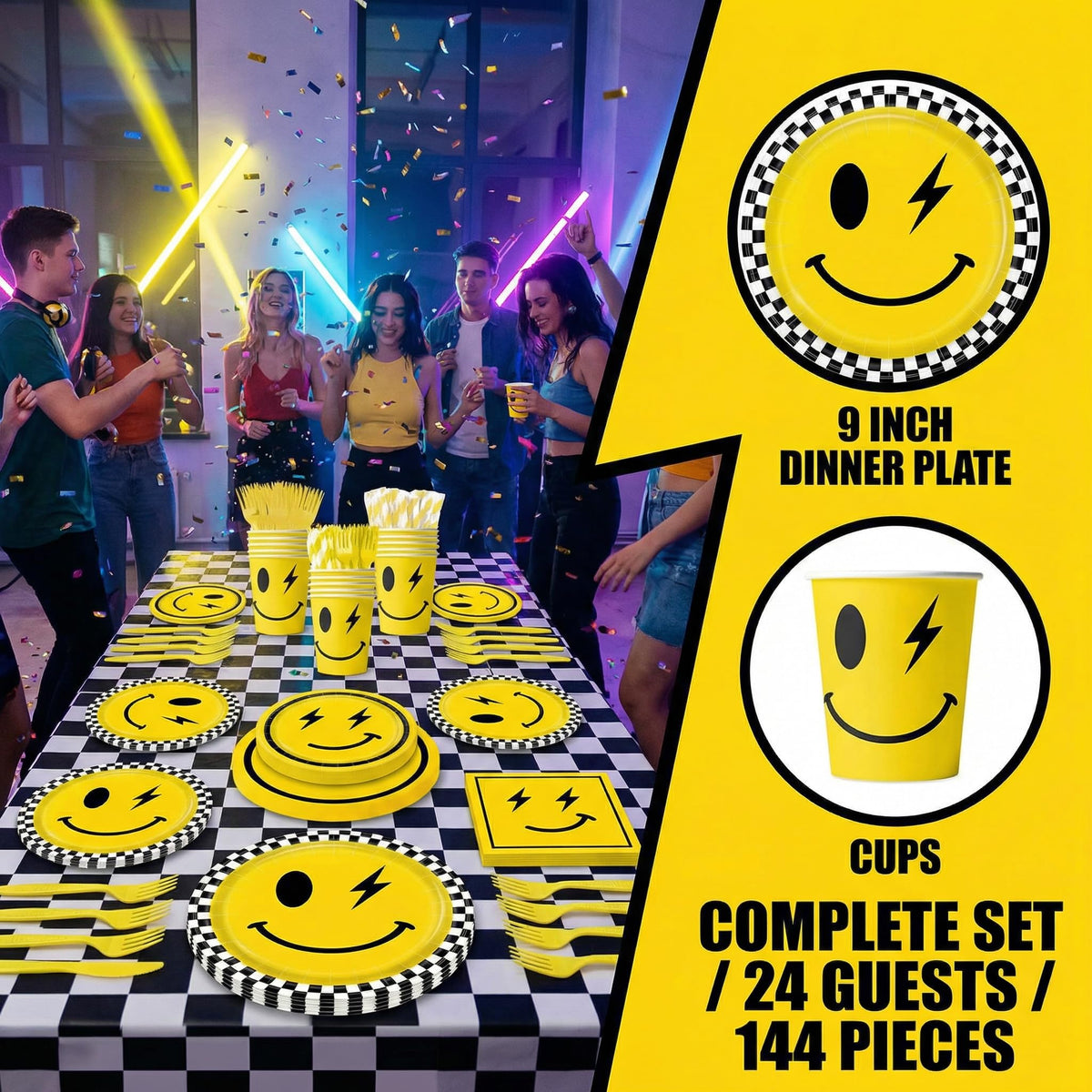 XYYXYIXIN yellow smiley face plates 7-inch sturdy meal service