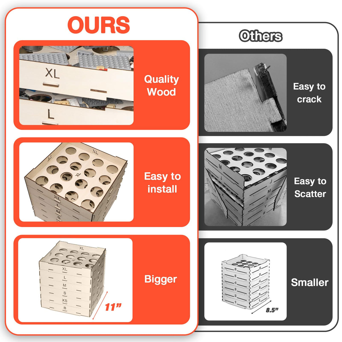 Xzunk wooden boards interlock smoothly for stable sorting without scattering.