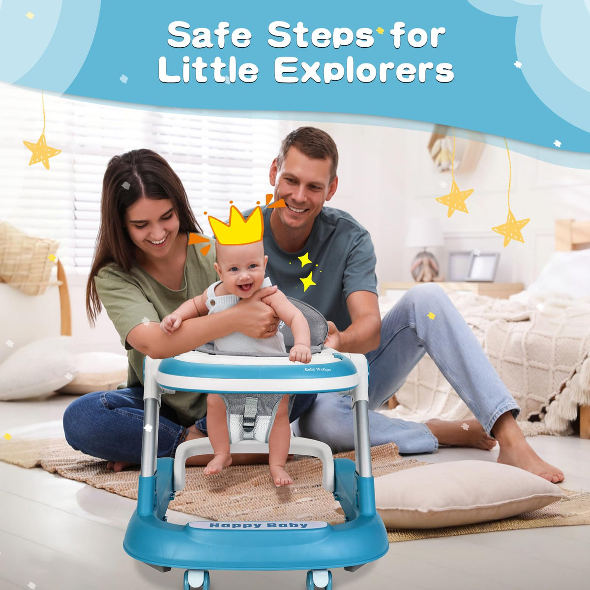 XZV Baby Walker built-in footrest supports tiny feet during practice.