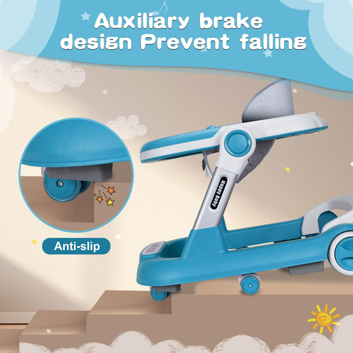 XZV Baby Walker secure fastener keeps the seat secure during movement.