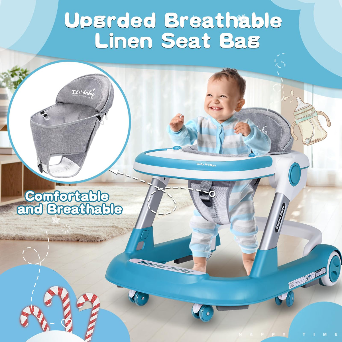 XZV Baby Walker features a wide, stable base for balanced steps.