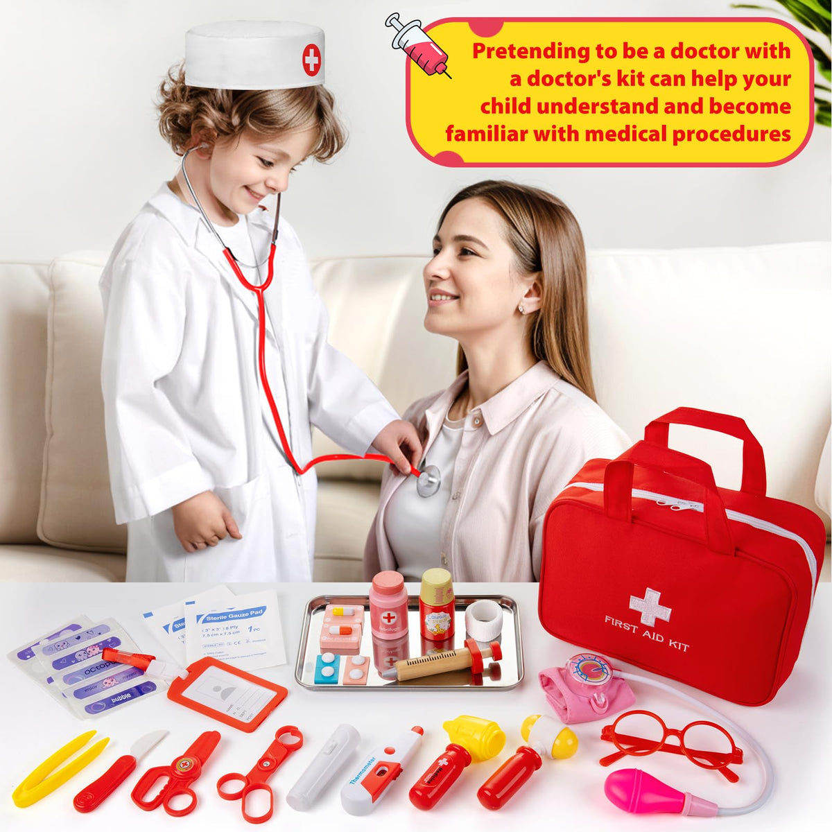 XZZO Doctor Kit bandages: fosters nurturing care and pretend treatment exercises.