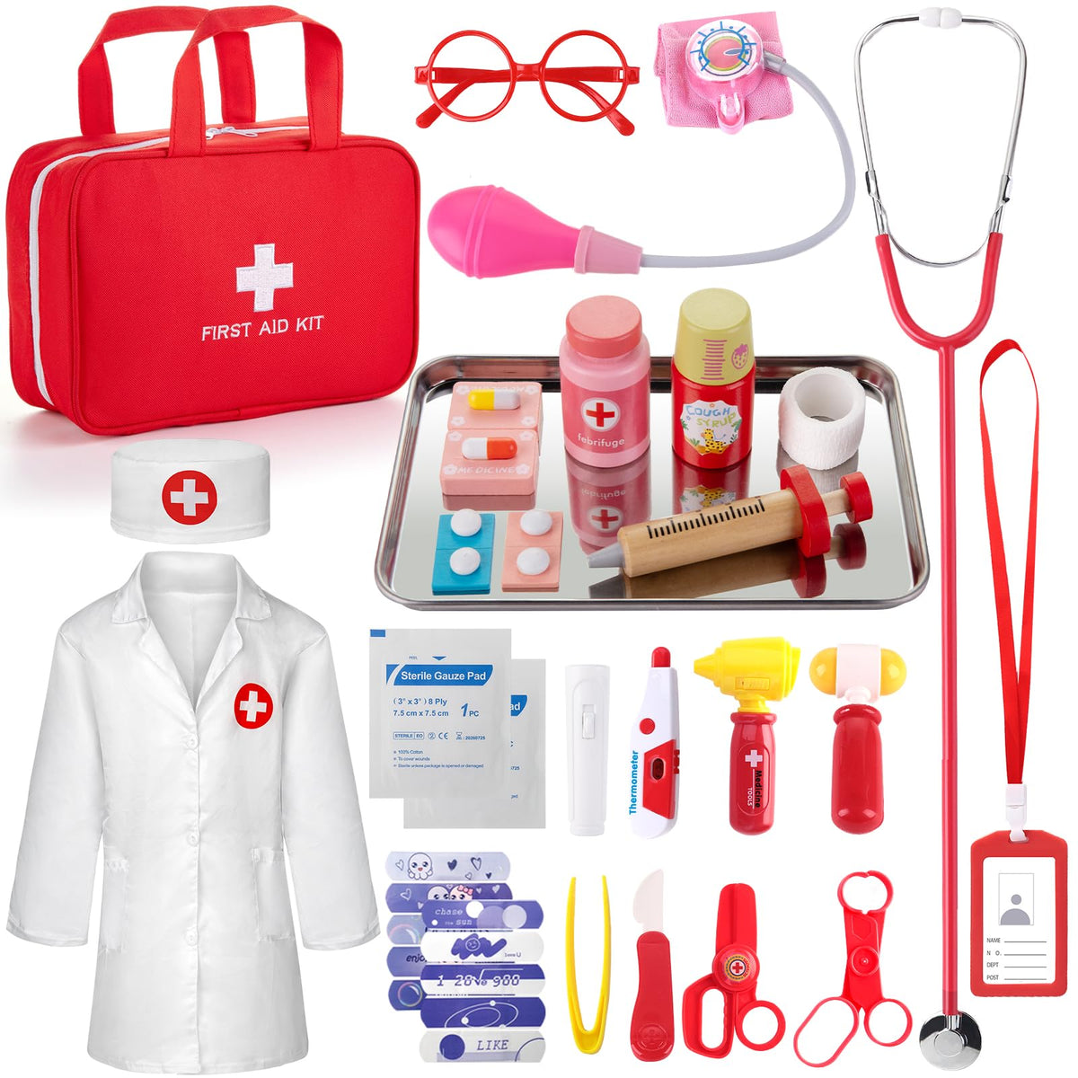 XZZO Doctor Kit for Kids stethoscope heartbeat: realistic sound enhances pretend exams.