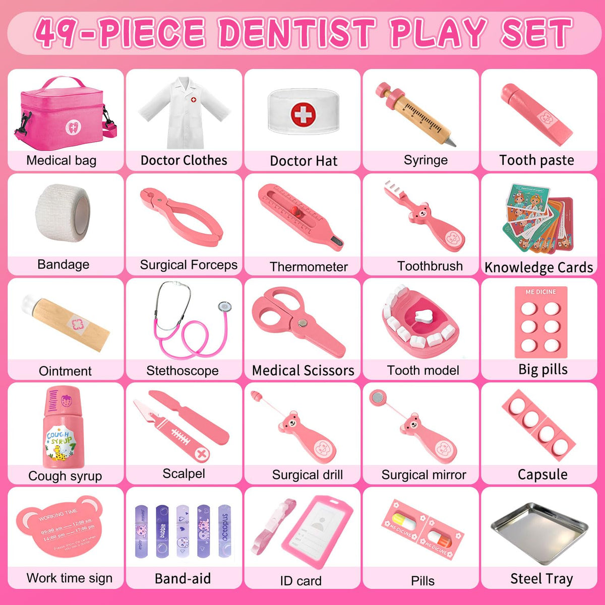 XZZO Kids medical cards teach tool names during pretend visits.