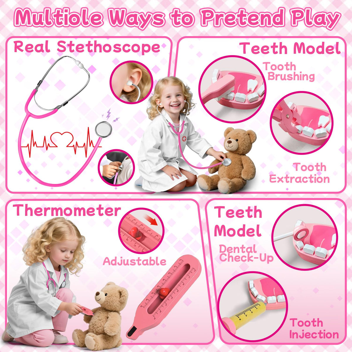 XZZO Kids wooden dental tools with smooth edges for safe exploration.