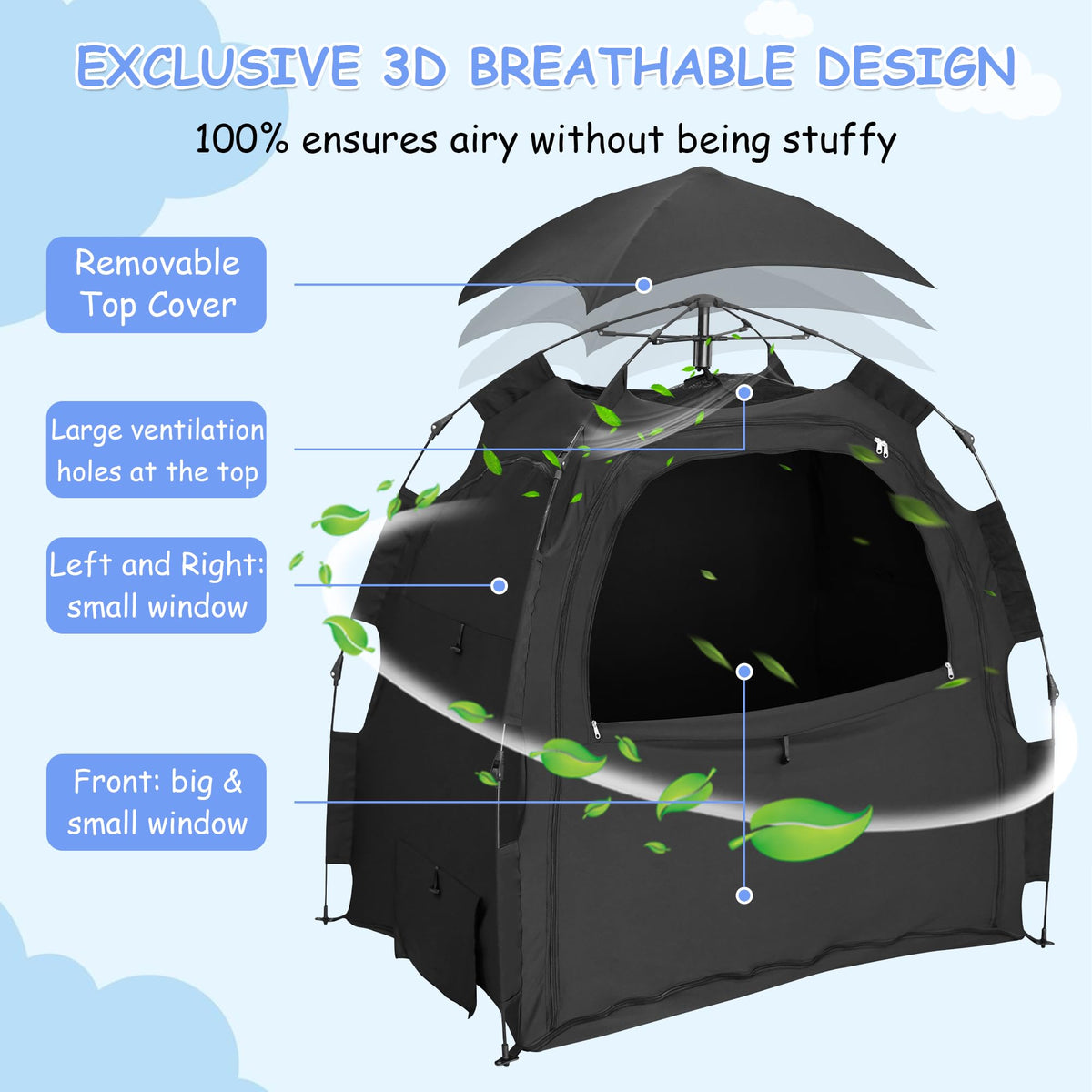 YABORAS Sleep Tent with darkening fabric supports daytime naps.
