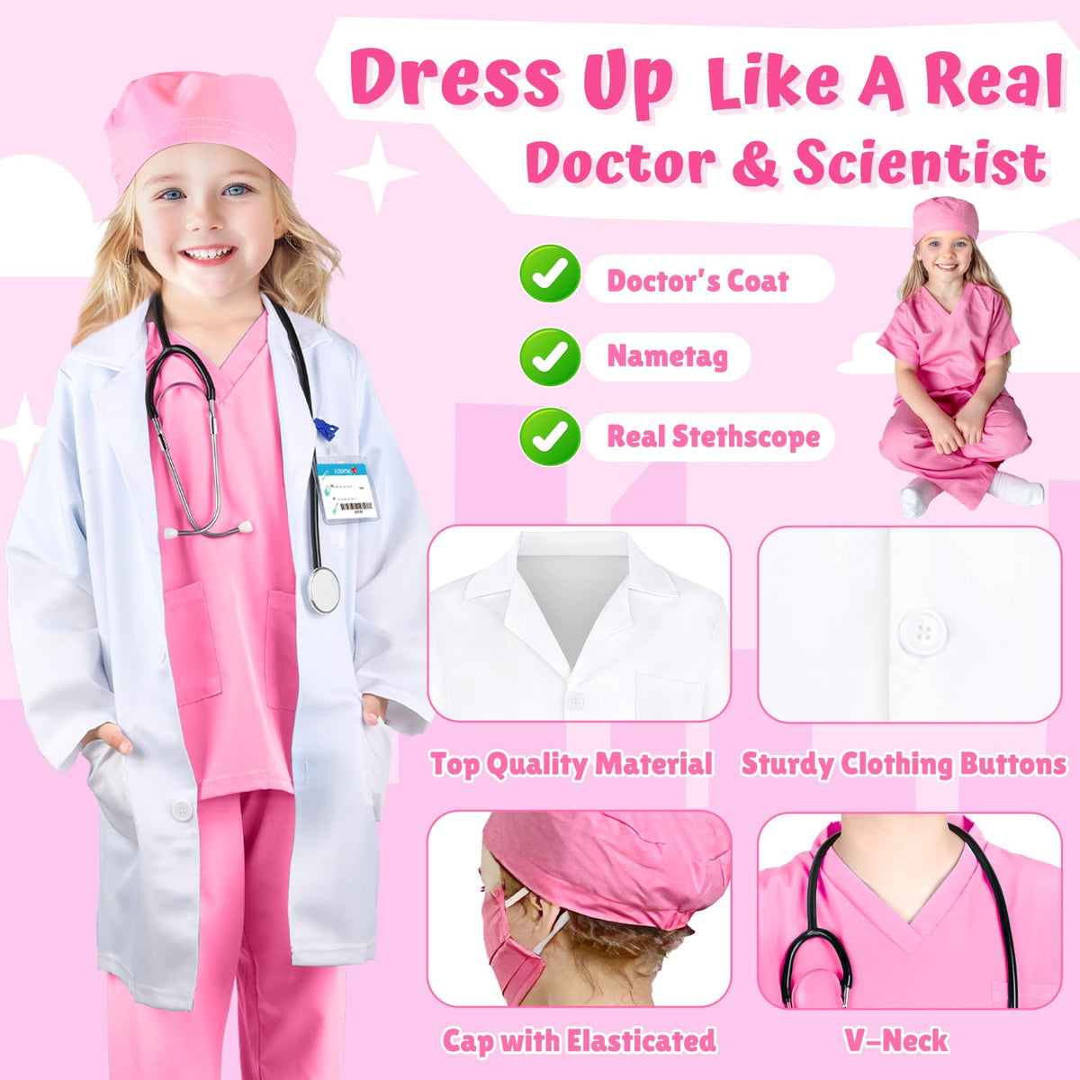 YADIYA elastic-waist scrubs pants provide comfortable movement during pretend exams.