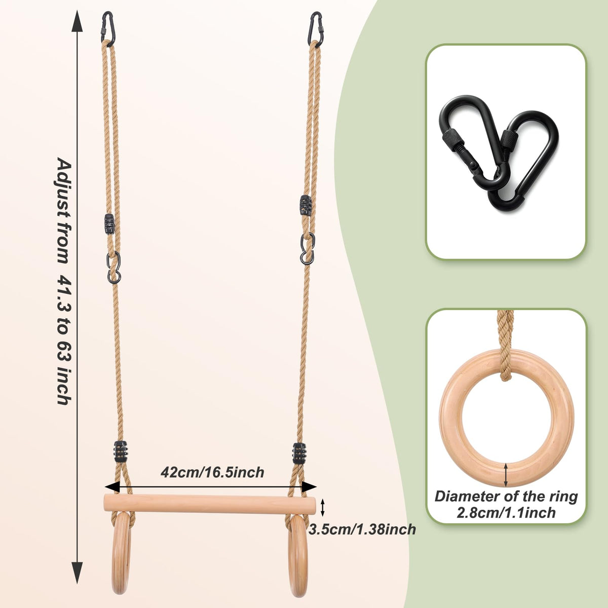 YAERSI carabiner closeup demonstrating durable hardware for secure swing connections.