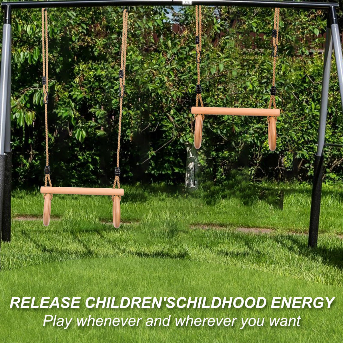 YAERSI child playing indoors with trapeze bar enjoying safe, active fun.