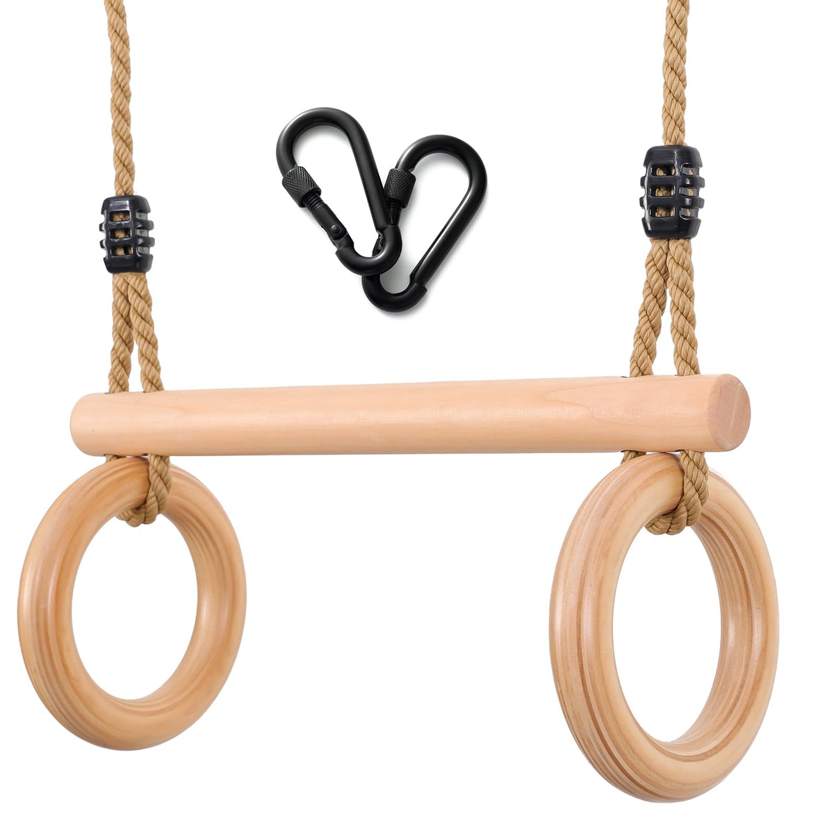 YAERSI trapeze bar with wooden rings promotes balance and coordination during indoor play.