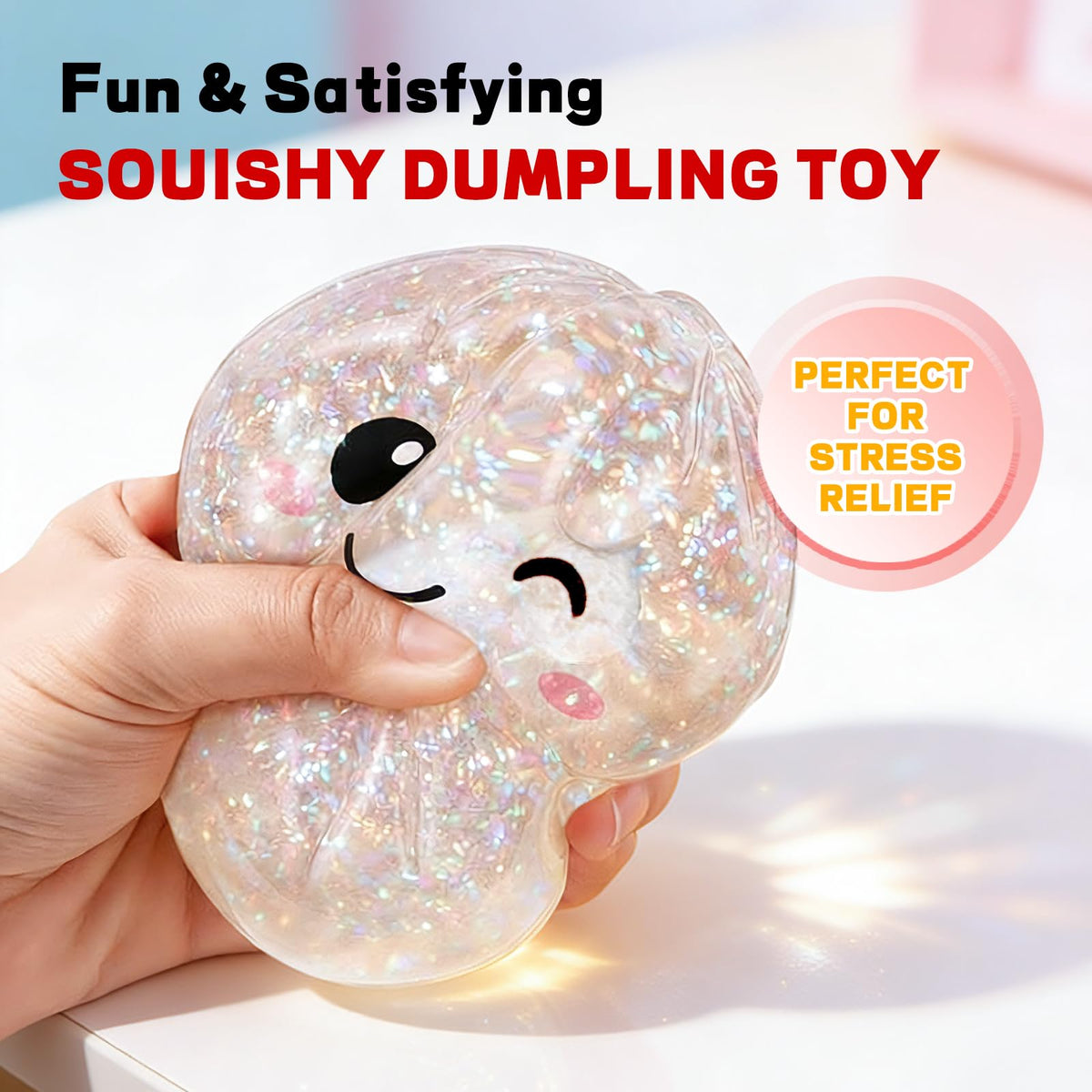 YAGUAN glitter red dumpling close-up emphasizing playful sensory experience.