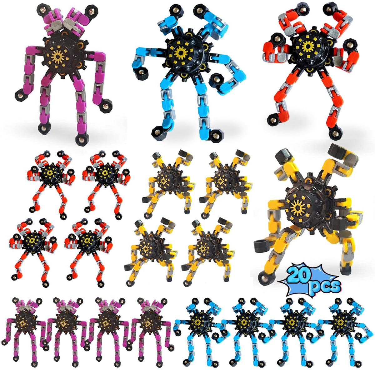 YAIUERL 20-pack sensory fidget toys with deformable chains for kids and adults.