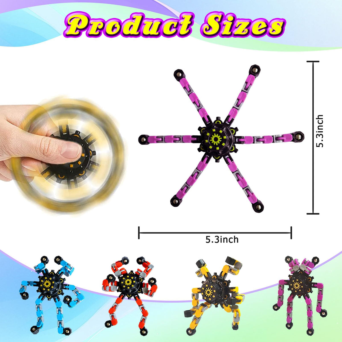 YAIUERL deformable chain diy robot spinners demonstrating portable desk fun and fine motor play