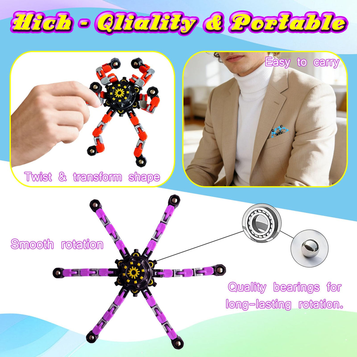 YAIUERL fingertip stress relief gyro toy with rotating patterns for calming concentration