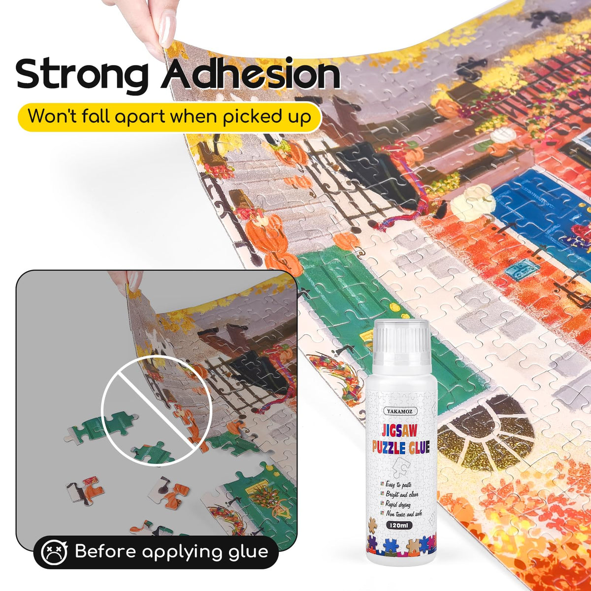 YAKAMOZ puzzle glue helps preserve assembled puzzles for display.