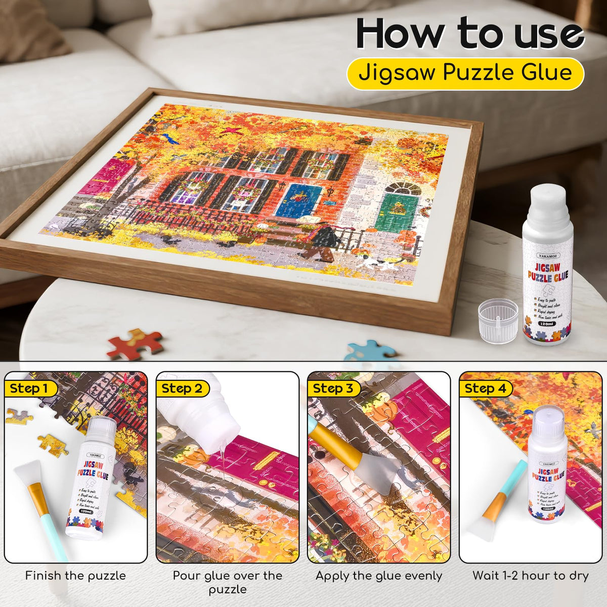 YAKAMOZ puzzle glue works on paper, wood, and more materials.
