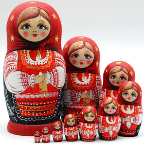 Yakellus 10-piece nesting dolls in classic wooden finish for heirloom play.