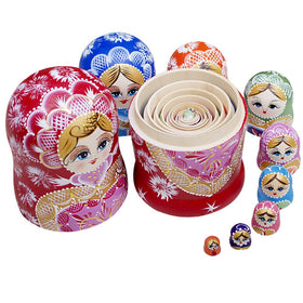 YAKELUS nesting dolls close-up: hand-painted faces and vibrant colors