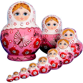 YAKELUS Russian nesting dolls 10-piece handmade set with intricate hand-painted artwork for kids' play.