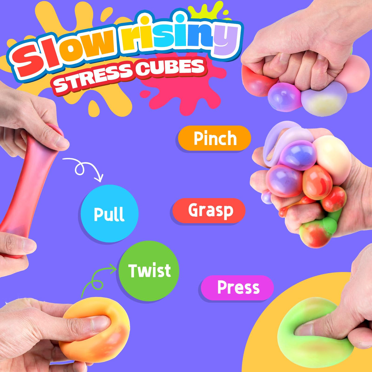 YAKHAN stress cube showing color-change visuals during squeezing for focus.