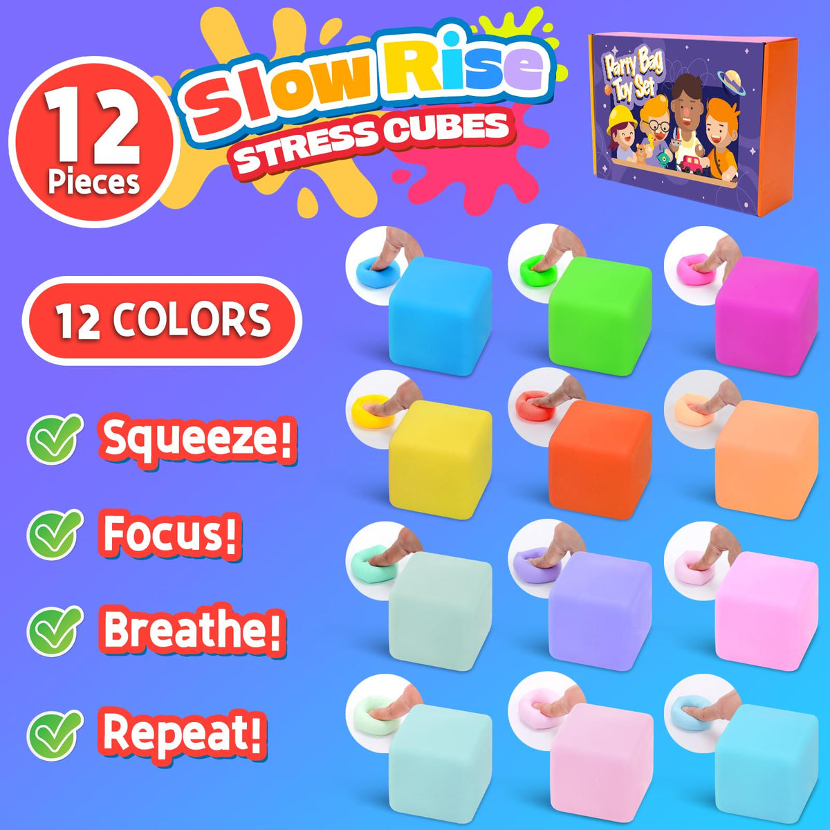 YAKHAN slow-rebound stress cube provides prolonged relief after each squeeze.
