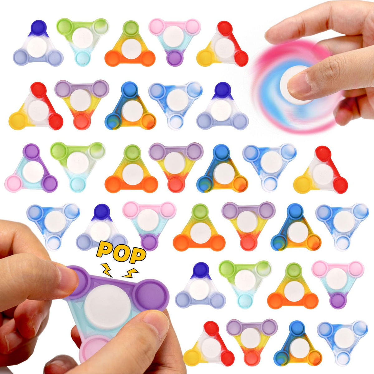 YAKHAN 48pcs pop fidget spinners colorful side view for classroom fun