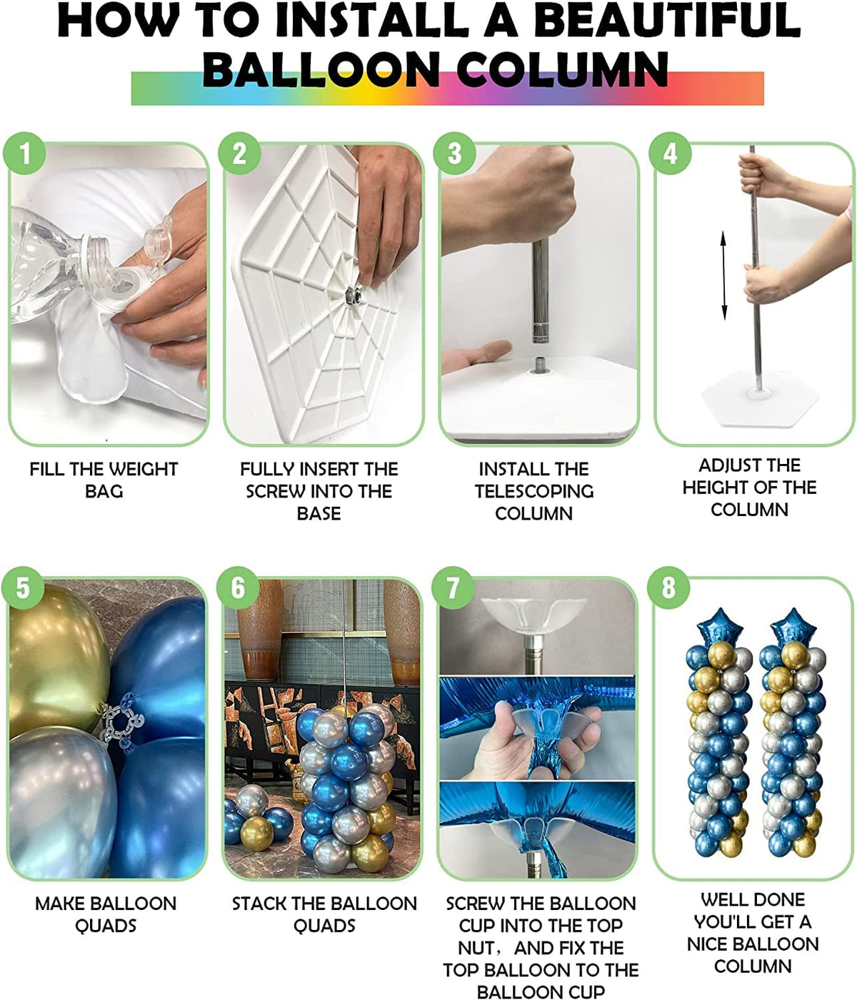 YALLOVE balloon column stand with reusable parts for multiple party themes