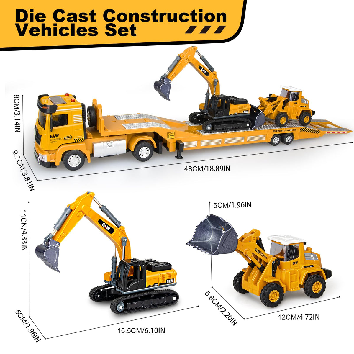 Yalujumb durable alloy and ABS plastic construction vehicles for indoor outdoor play