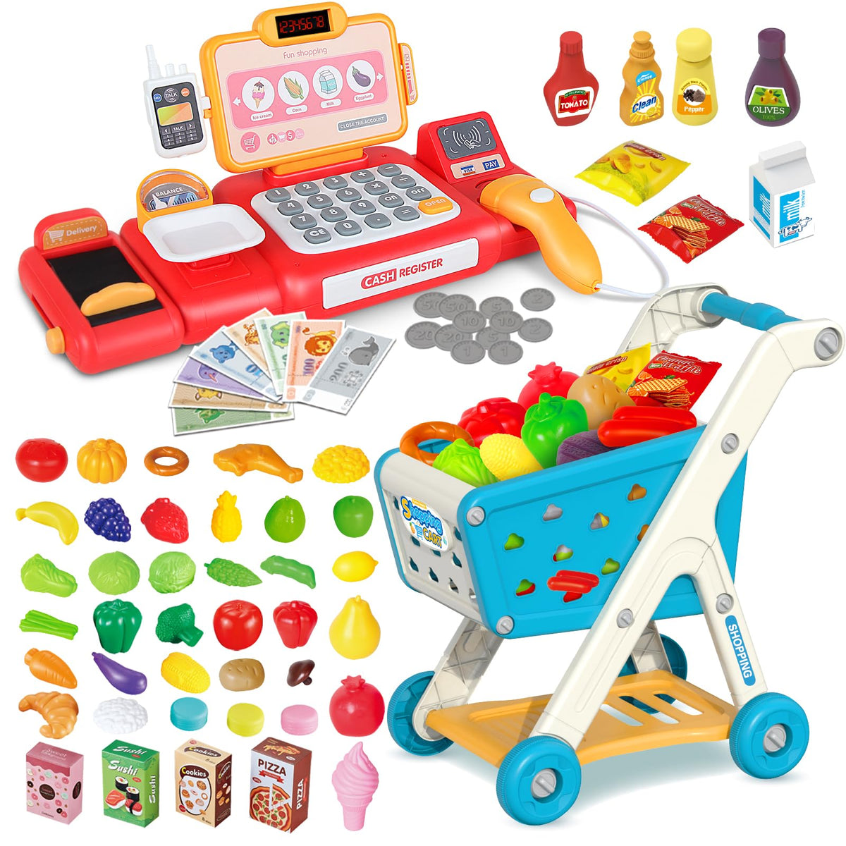 Yalujumb kids' shopping cart with bright basket supports imaginative play