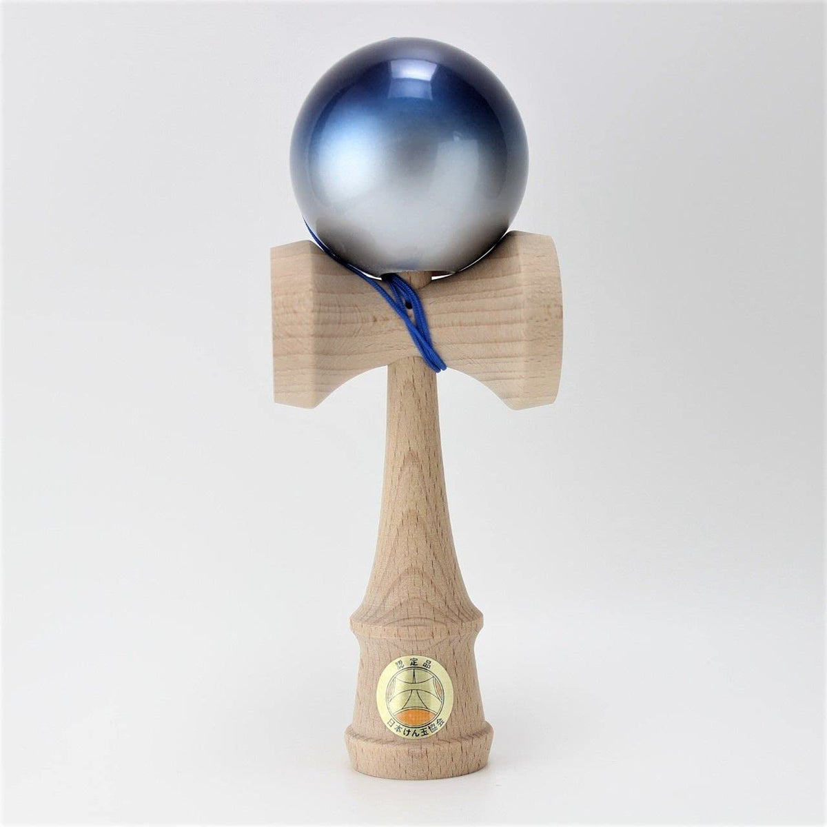 Yamagata Koubou No-1343 competition Kendama blue-silver, designed for precise trick execution.