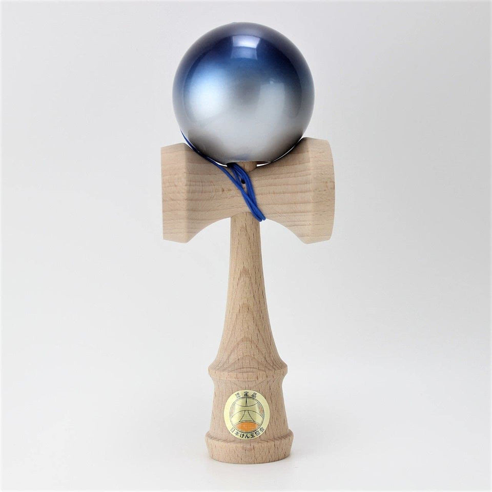 Yamagata Koubou No-1343 competition Kendama blue-silver, designed for precise trick execution.
