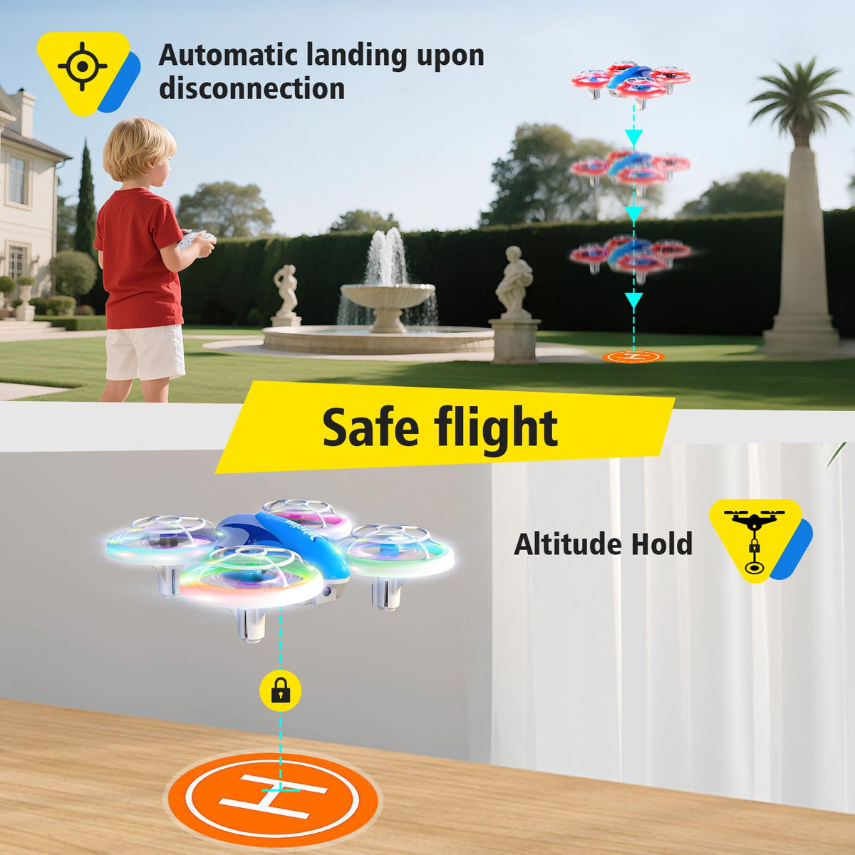 YANGALOOP mini drone ships with three modular batteries for extended play.