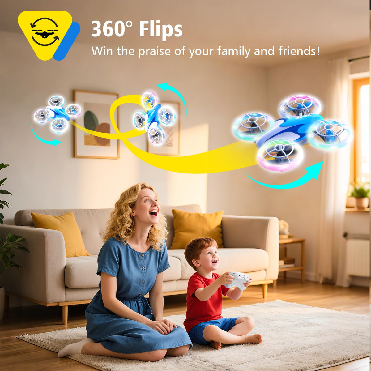 YANGALOOP mini drone with LED lights for night flights.
