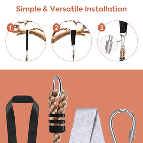 Yangbaga strap and carabiner system for secure, easy swing set installation.