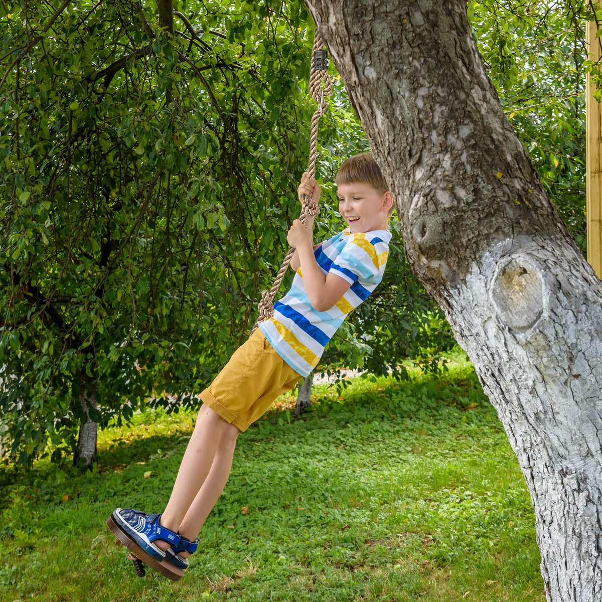 Sturdy wood construction supports energetic swinging without wobble