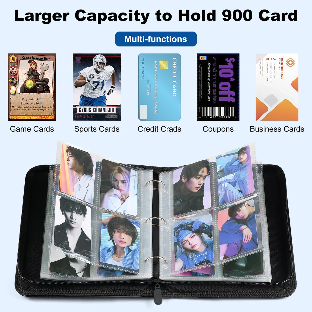Yanmzmin Stray binder shows 50-page sheets in a 4-pocket design.
