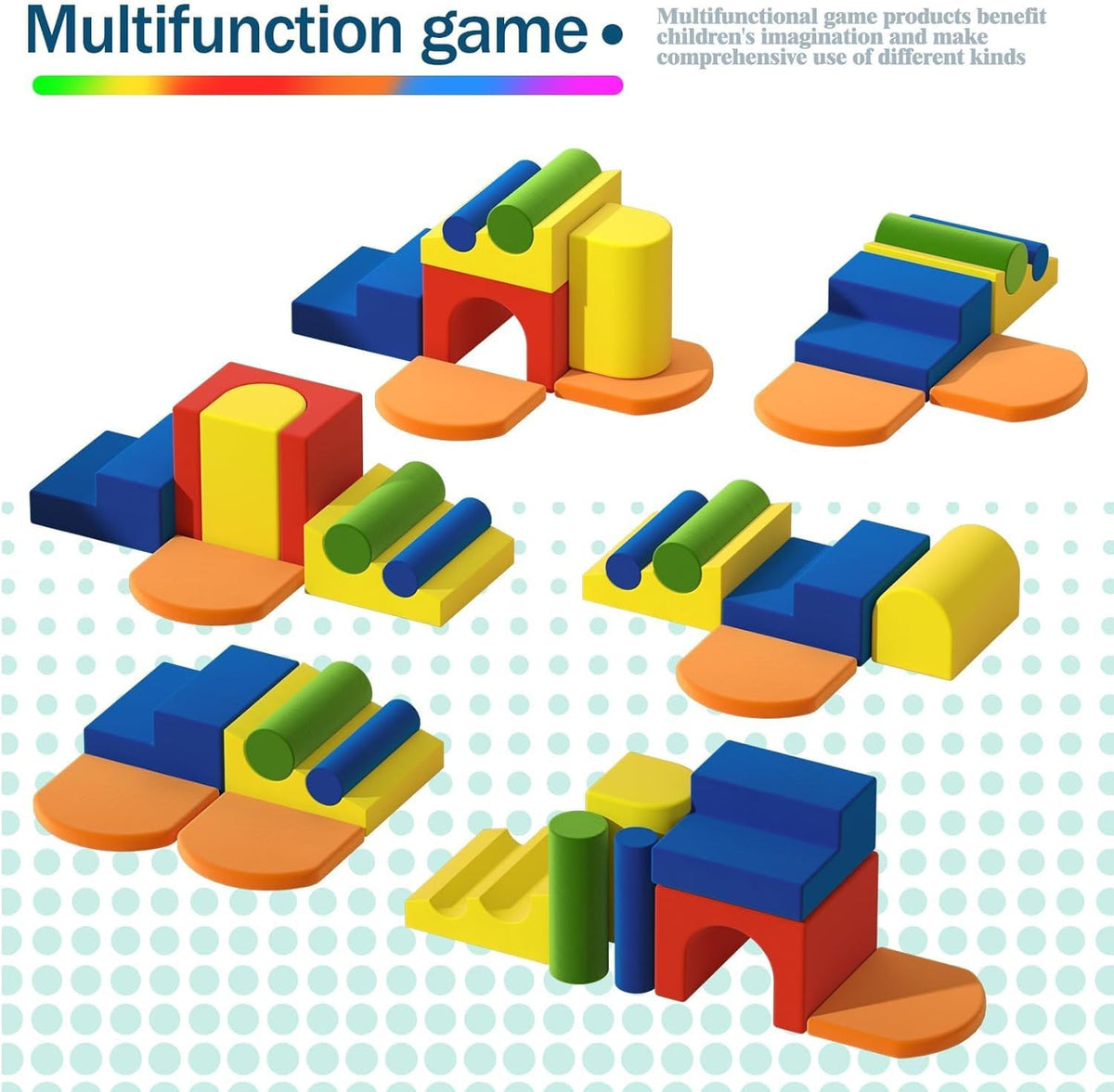 Yaofala varied elements cylinders and arches invite creative stacking and new play ideas