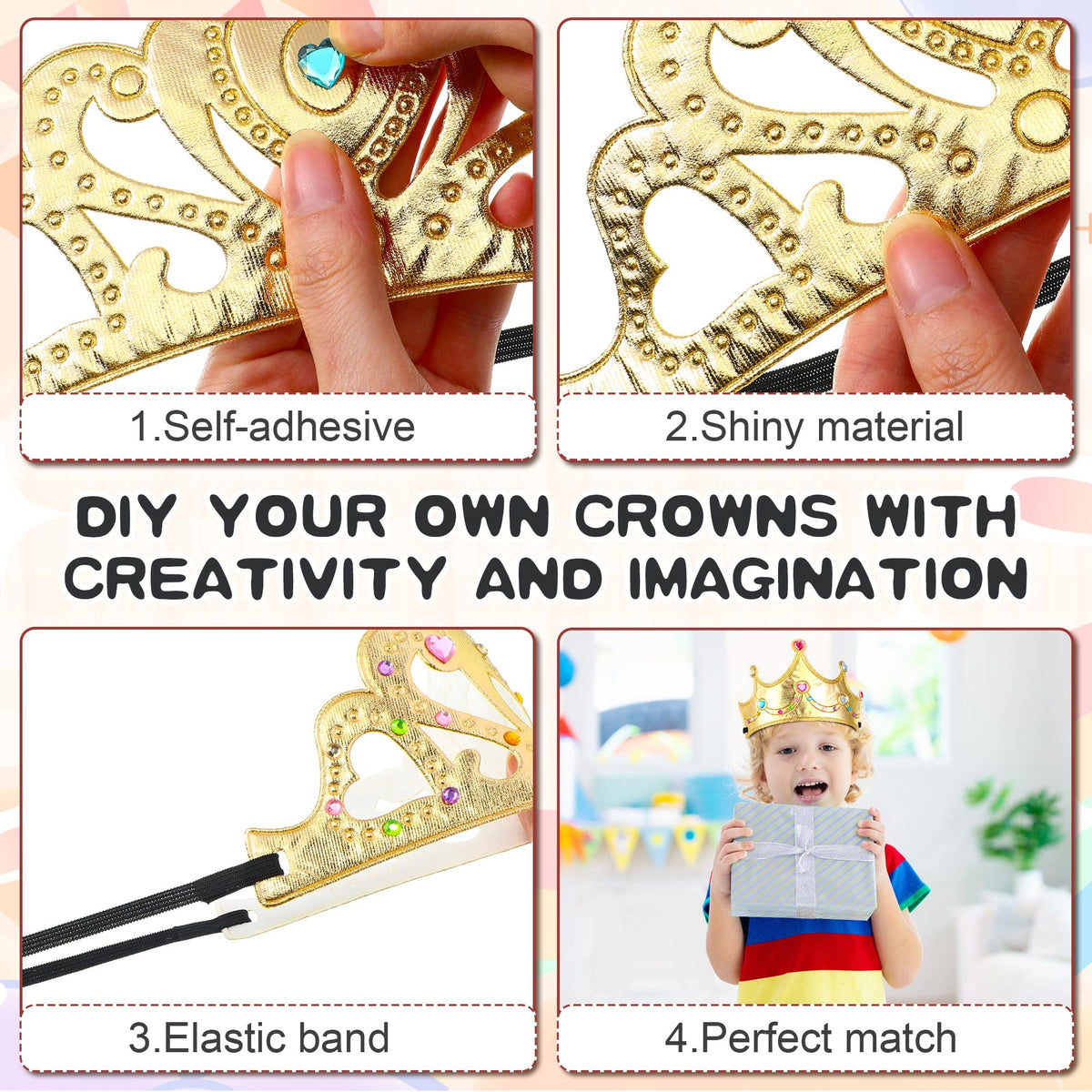 Yaomiao elastic-band adjustable crowns fit most kids for comfortable wear.