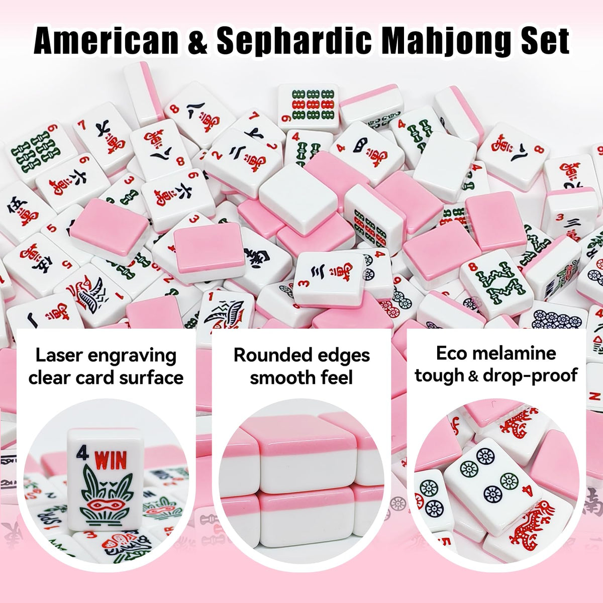 YAQUHO pink tiles laid out on table showing complete Dots, Bams, Cracks