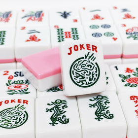 YAQUHO family night with pink Mahjong set setup for group play
