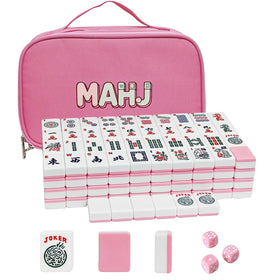 YAQUHO pink American Mahjong tiles full set shown on table, ideal for family game nights