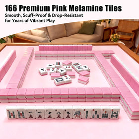 YAQUHO pink Mahjong tiles stored neatly in carrying bag