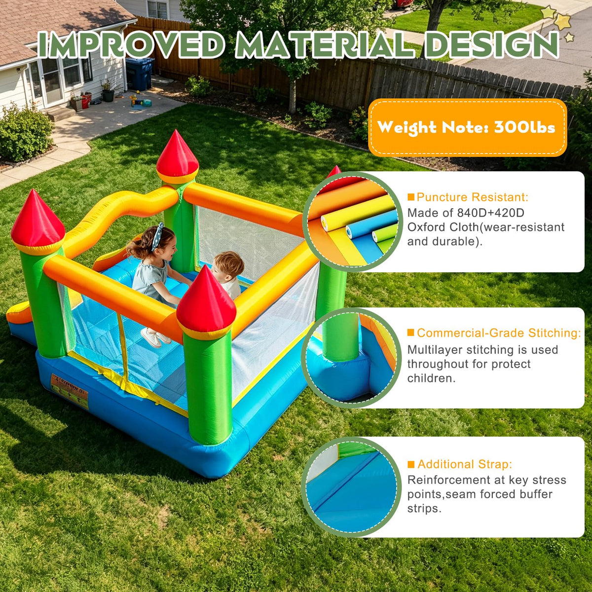 YARD Bounce House 370W blower image showing quick inflation for indoor or outdoor use.