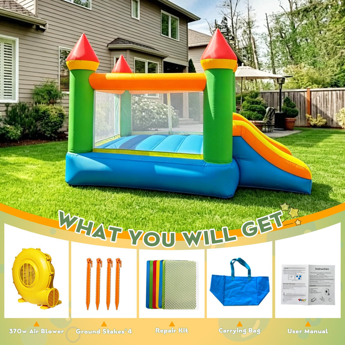 YARD Bounce House double stitching close-up highlighting reinforced seams for safety.