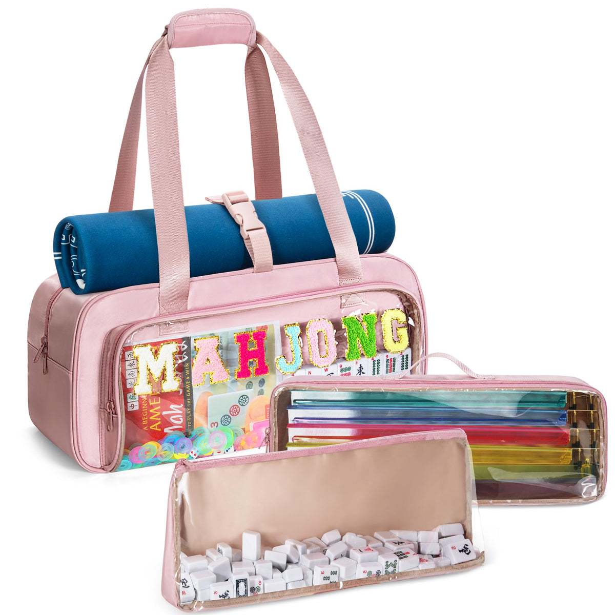 Yarwo mahjong bag pink large bag with front panel for quick tile access
