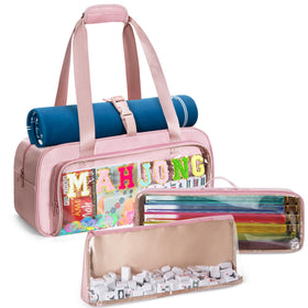 Yarwo mahjong bag pink large bag with front panel for quick tile access