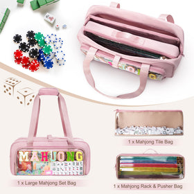 Yarwo mahjong tile bag pink with clear panel for easy tile visibility