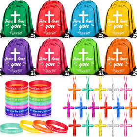 yasuwekik Jesus Loves You drawstring backpack in vibrant colors for church events
