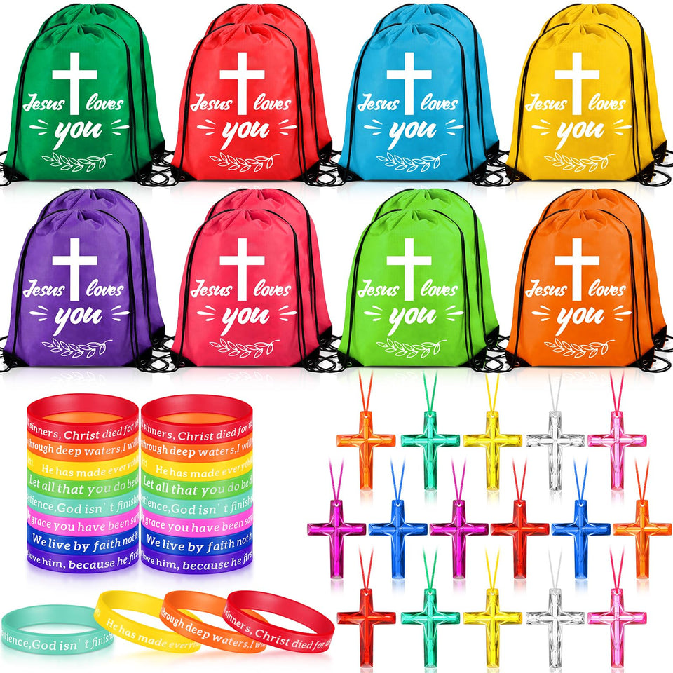 yasuwekik Jesus Loves You drawstring backpack in vibrant colors for church events