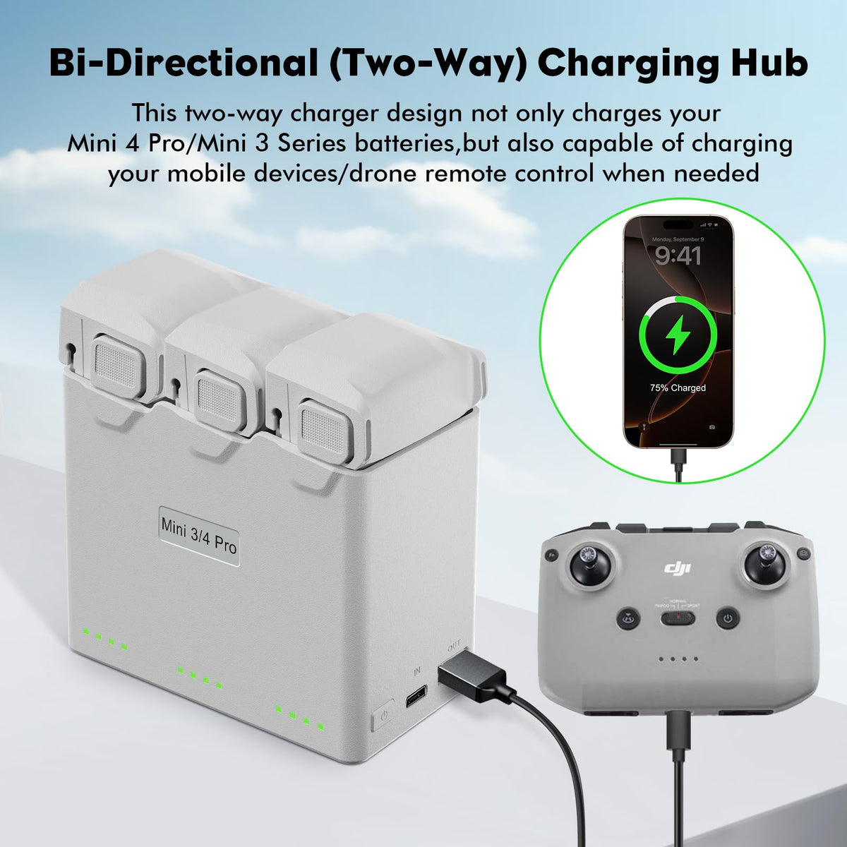 Bi-directional charging hub powering a mobile device on the go